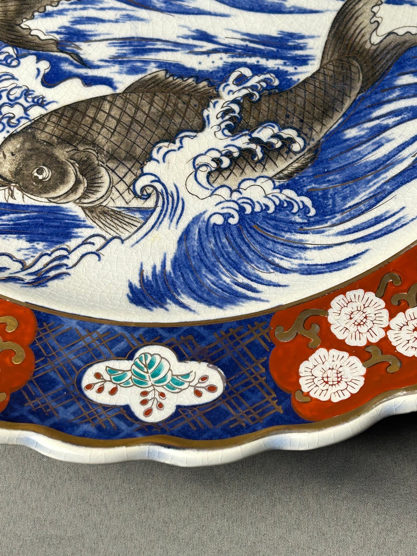 19th Century Gold Imari Hand-Painted Koi Fish Dish – 16 1/4"