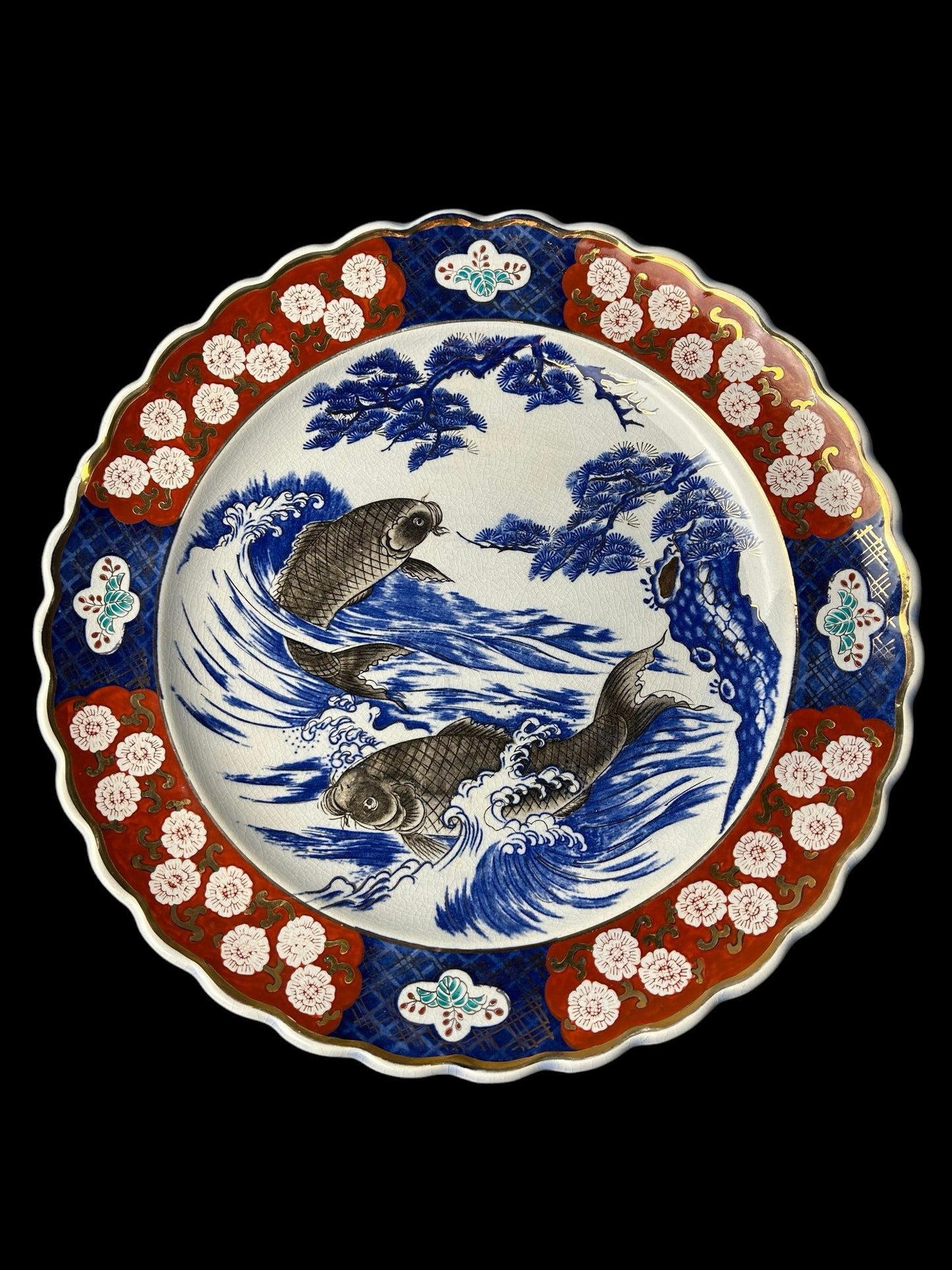 19th Century Gold Imari Hand-Painted Koi Fish Dish – 16 1/4"