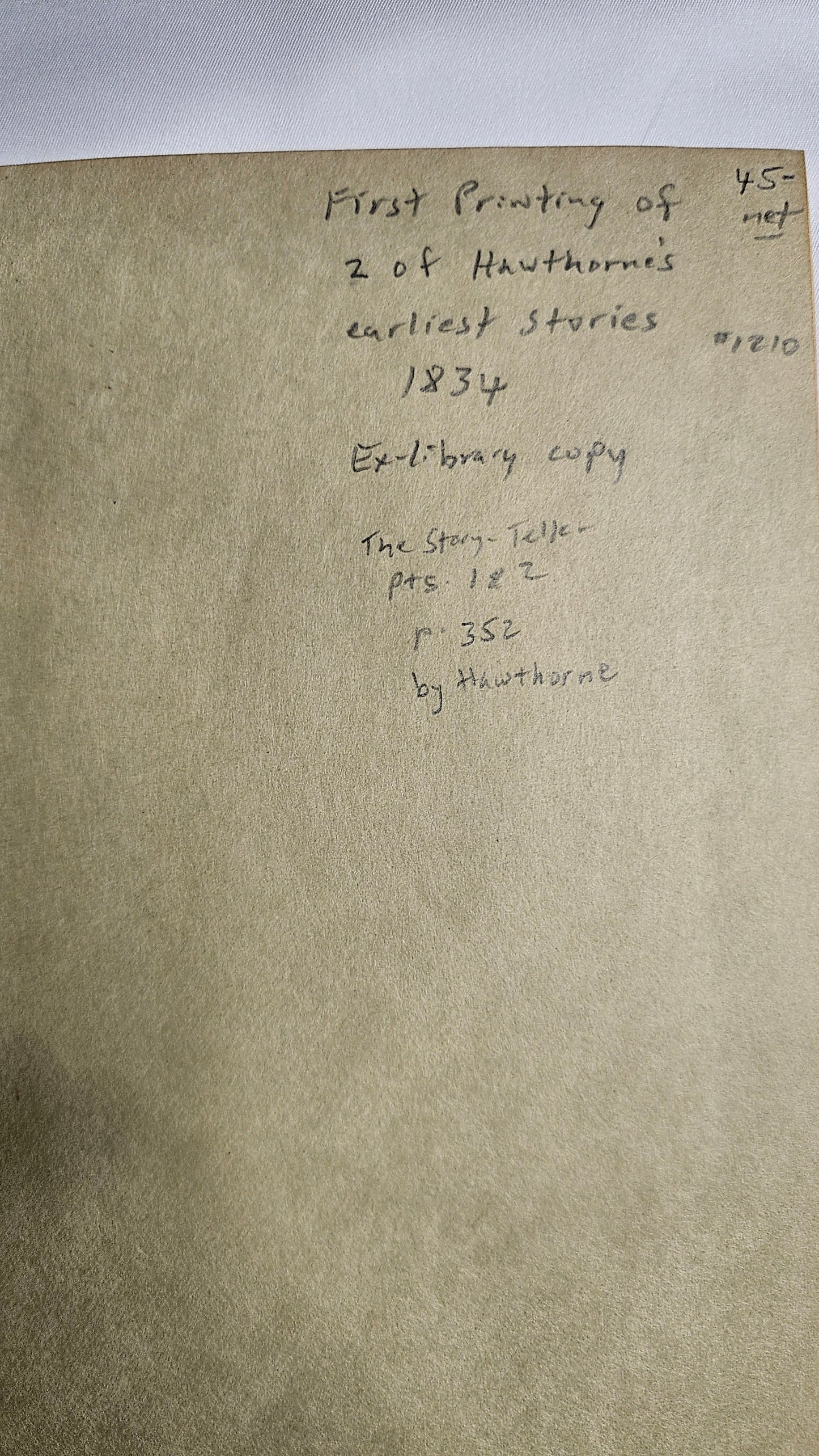 Hawthorne 1834 1st – “The Story Teller” Parts I & II – Pre-Twice-Told Tales – New-England Magazine
