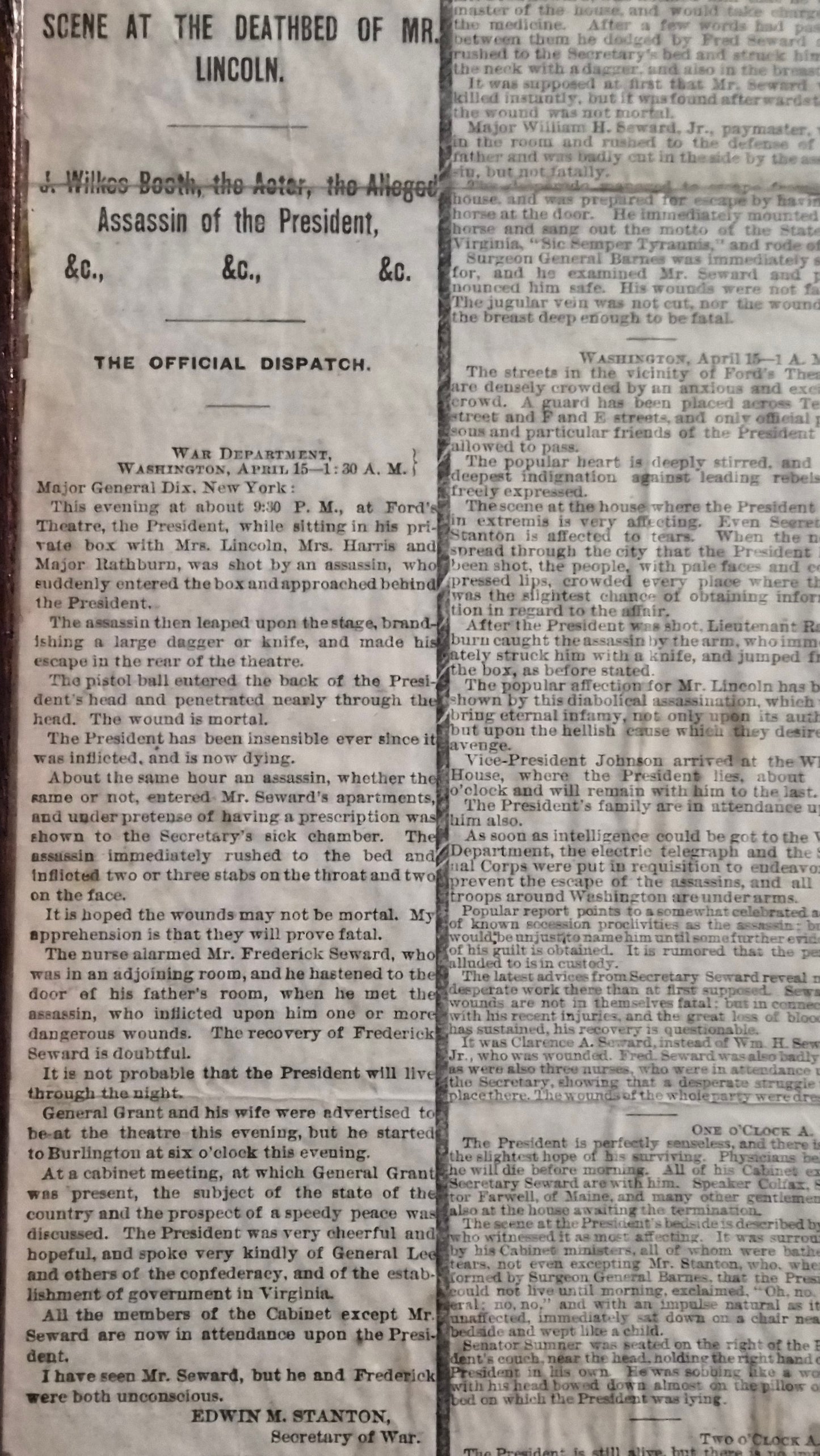 1880s Reprint Abraham Lincoln Assassination 1865 New York Herald Grain-O Coffee