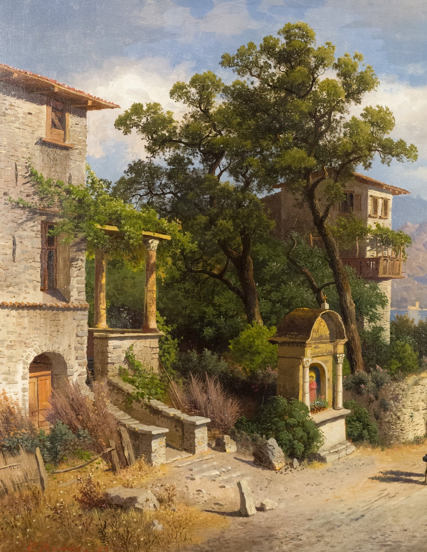 Karl Gustav Rodde — Harbor Town, Italy
Original 19th-Century Oil on Canvas
Signed “C. Rodde” (lower left)