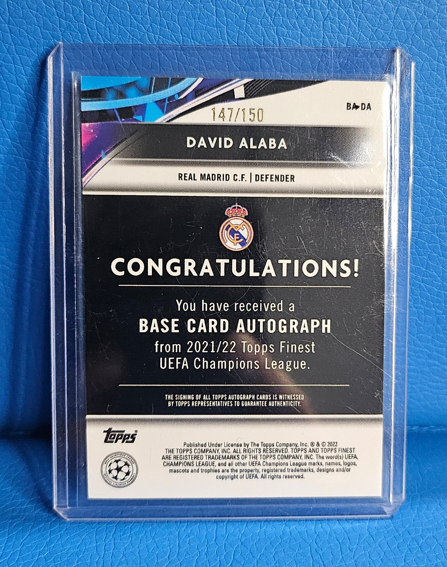 2022 Topps Finest UEFA Champions League David Alaba Autograph