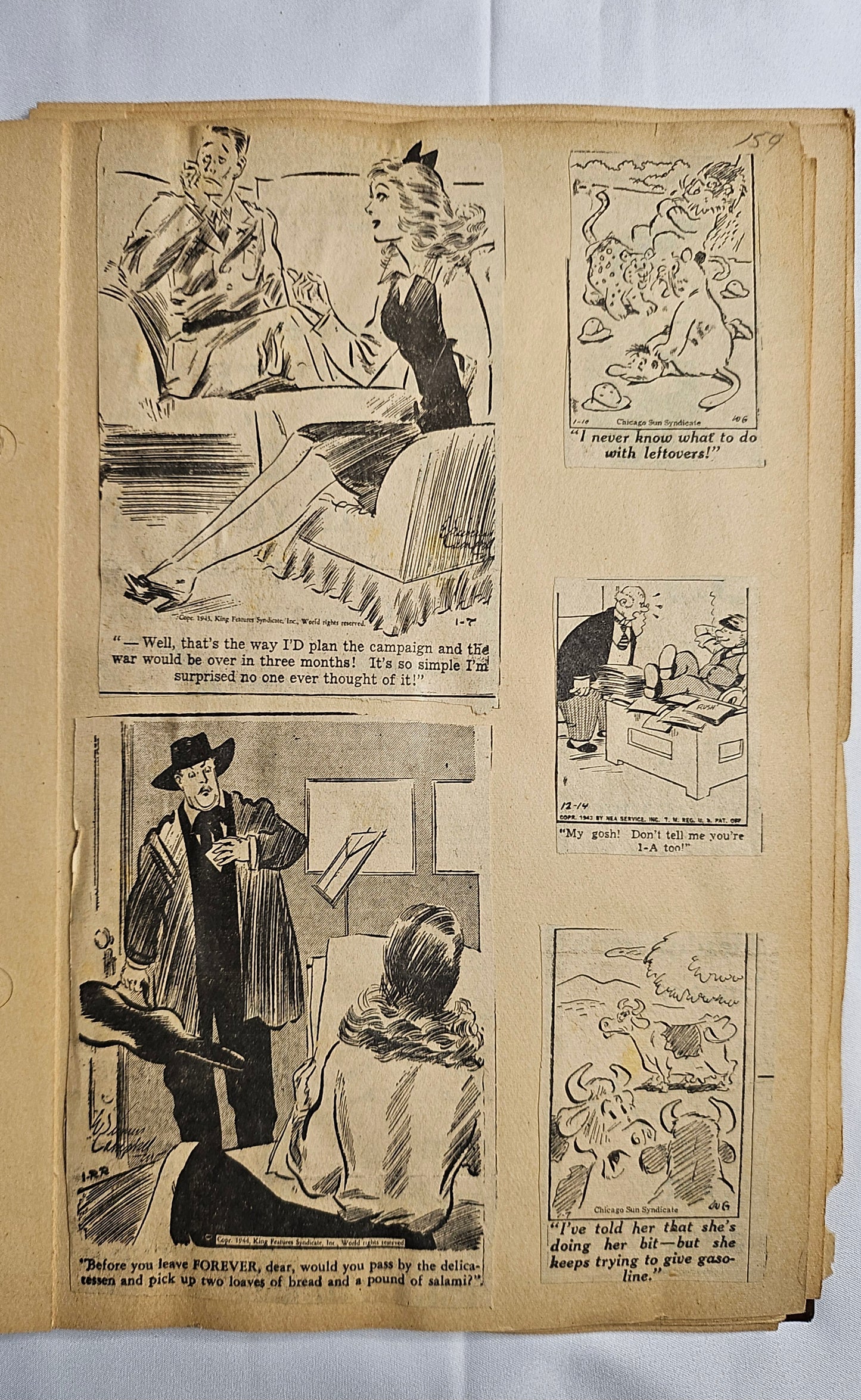 WWII Cartoon Scrapbook Archive (2 Volumes, 1940s) – Wartime Humor, Satire & Propaganda