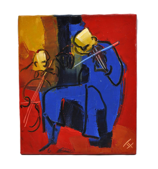 Thierry Faure "Yellow Violinist" Oil Painting - Signed Expressionist Artwork