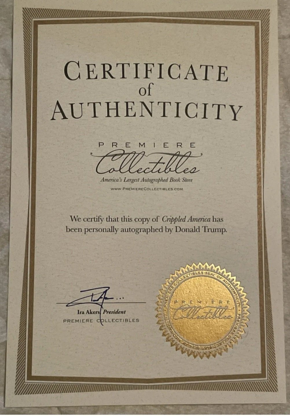 donald trump autographed certification