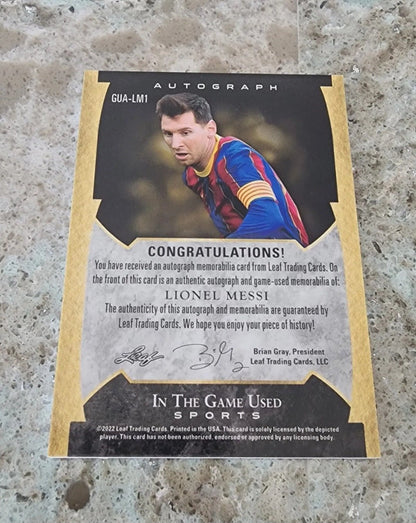 Lionel Messi Autographed + Match worn Patch Leaf card (2022) 2 of 5 | Bollëku