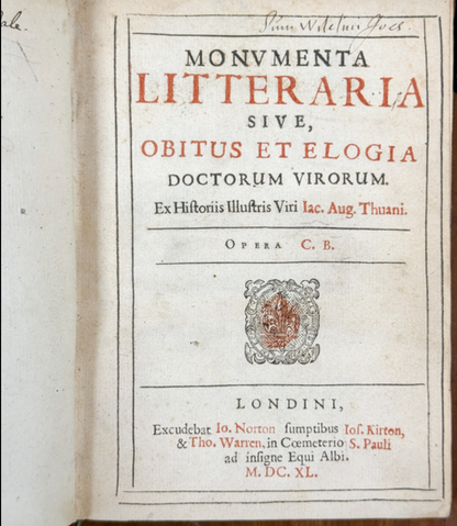 Jacques-Auguste de Thou — Monumenta Litteraria — London, 1640 — photographed detail