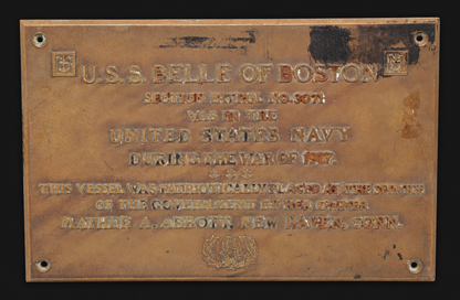 U.S.S. Belle of Boston bronze plaque, front — digitally edited museum presentation; see original photograph for condition details.