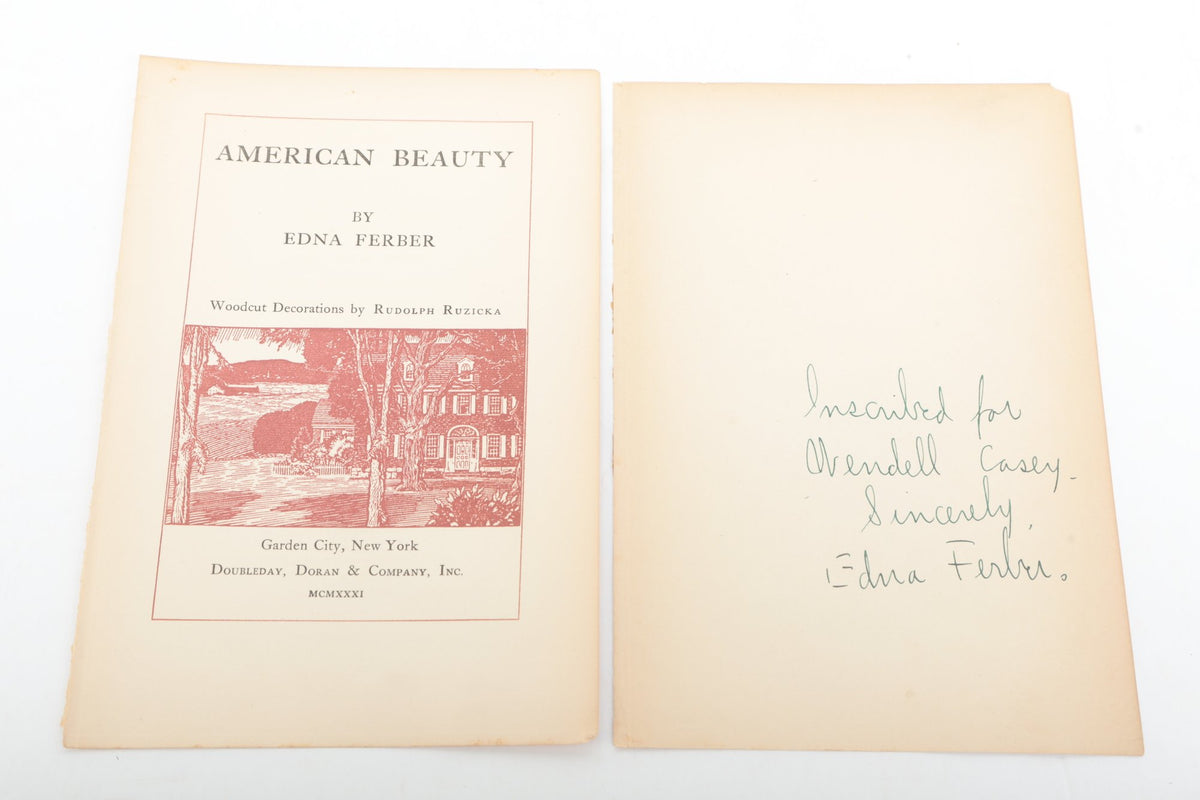 Edna Ferber — Signed Inscribed Leaf & American Beauty Title Leaf, 1931 — photographed detail
