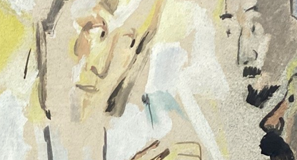 Close-up of faces and brushwork in the sacred scene signed A. Girard