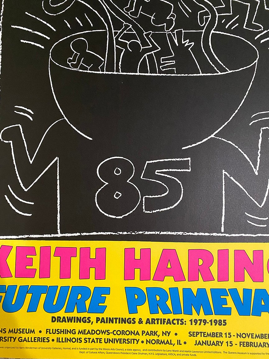 Keith Haring Future Primeval poster detail showing the 85 figure and exhibition lettering