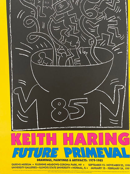 Keith Haring Future Primeval poster detail with figures and yellow title margin