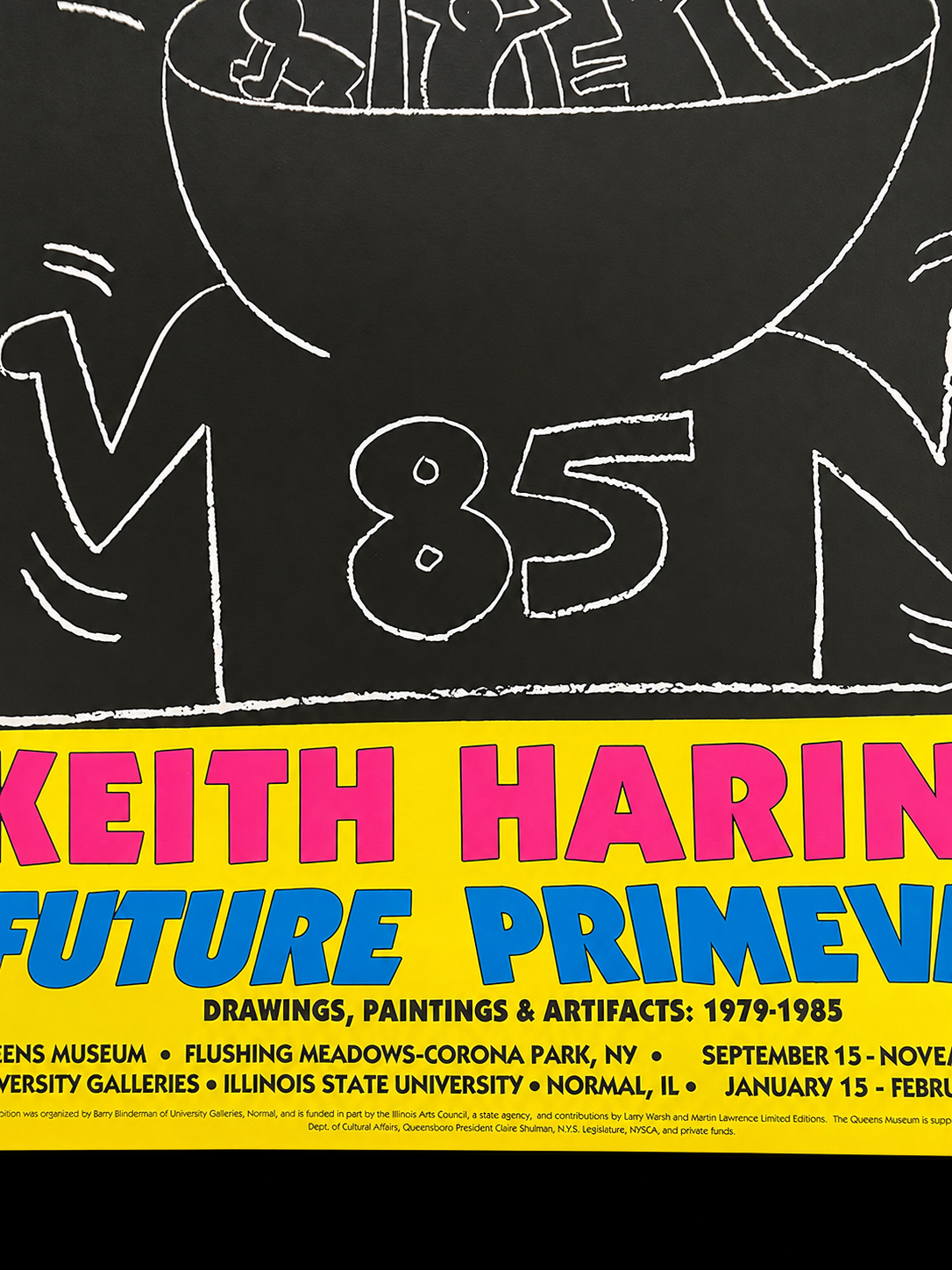 Detail of Keith Haring Future Primeval poster lettering and exhibition credits