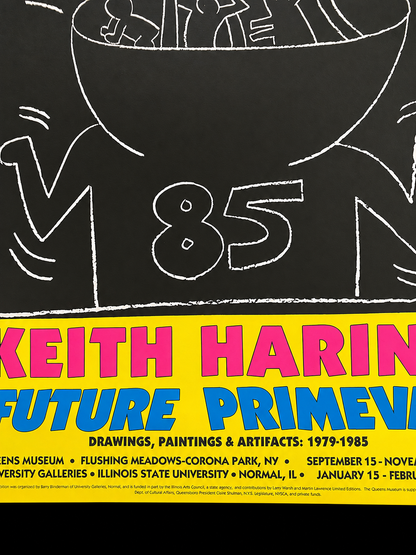 Detail of Keith Haring Future Primeval poster lettering and exhibition credits