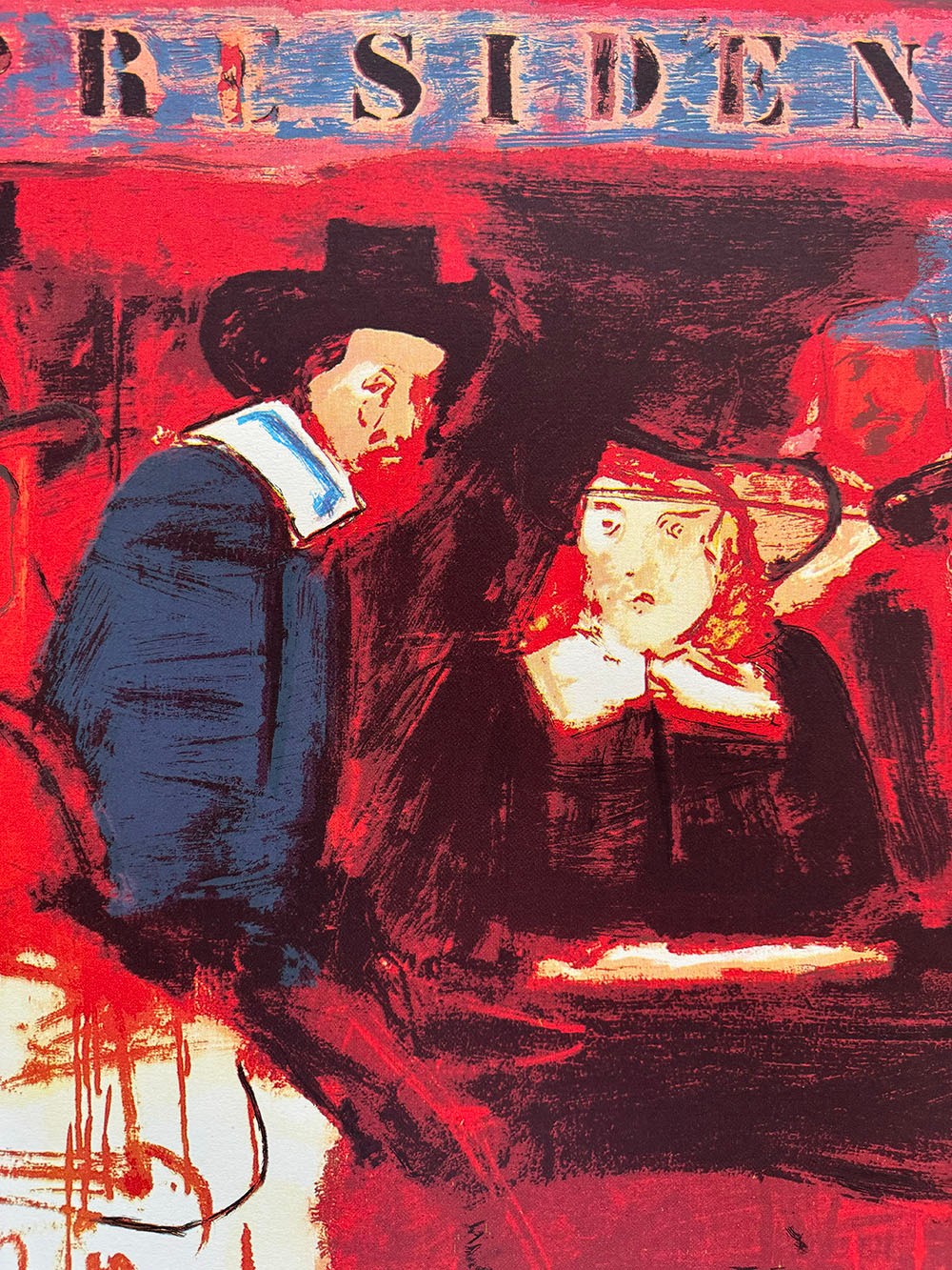 Detail of Larry Rivers Dutch Masters Presidents showing figures and printed texture