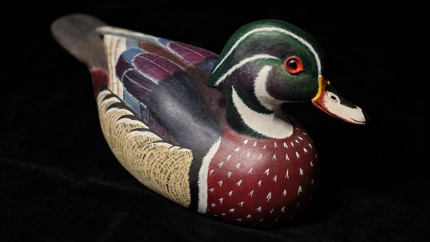 Beautiful Vintage Val Waugh Signed Hand Carved Wood Duck Decoy Glass Eyes