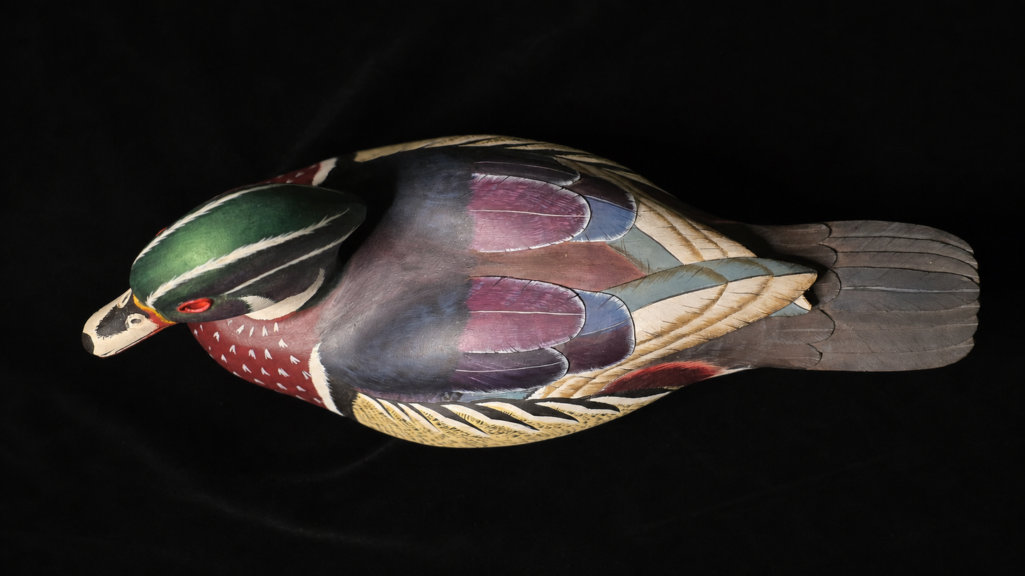 Beautiful Vintage Val Waugh Signed Hand Carved Wood Duck Decoy Glass Eyes