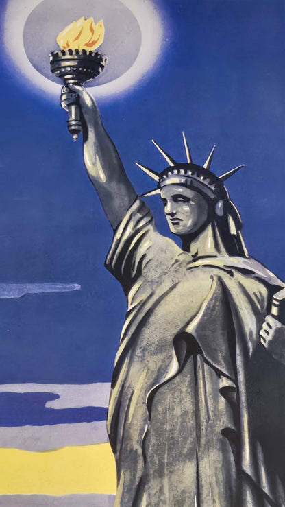 1943 U.S. Treasury Yiddish War Bonds Poster — Statue of Liberty — WWII Government Printing (Rare Jewish-Language Issue)