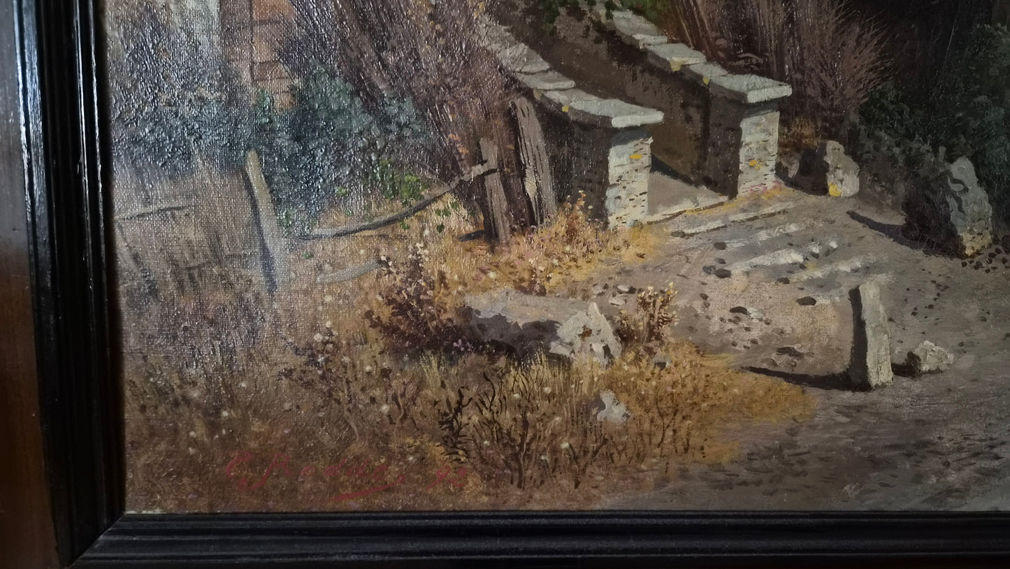 Karl Gustav Rodde — Harbor Town, Italy
Original 19th-Century Oil on Canvas
Signed “C. Rodde” (lower left)