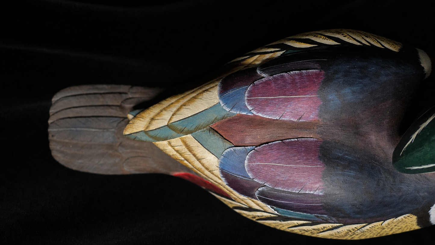 Beautiful Vintage Val Waugh Signed Hand Carved Wood Duck Decoy Glass Eyes