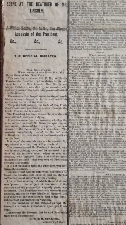 1880s Reprint Abraham Lincoln Assassination 1865 New York Herald Grain-O Coffee