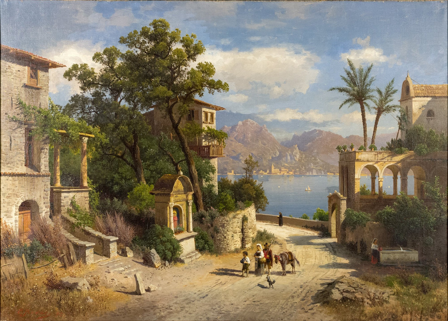 Karl Gustav Rodde — Harbor Town, Italy
Original 19th-Century Oil on Canvas
Signed “C. Rodde” (lower left)