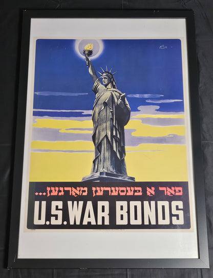 1943 U.S. Treasury Yiddish War Bonds Poster — Statue of Liberty — WWII Government Printing (Rare Jewish-Language Issue)