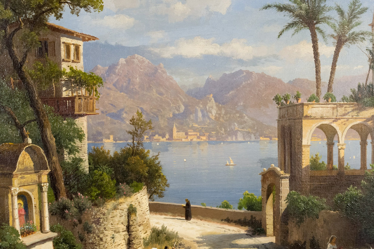 Karl Gustav Rodde — Harbor Town, Italy
Original 19th-Century Oil on Canvas
Signed “C. Rodde” (lower left)