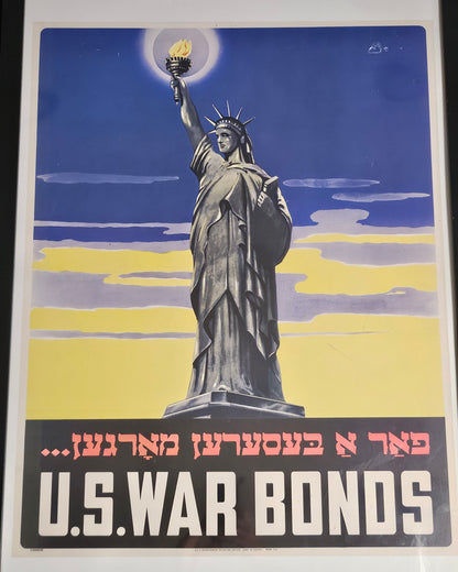 1943 U.S. Treasury Yiddish War Bonds Poster — Statue of Liberty — WWII Government Printing (Rare Jewish-Language Issue)