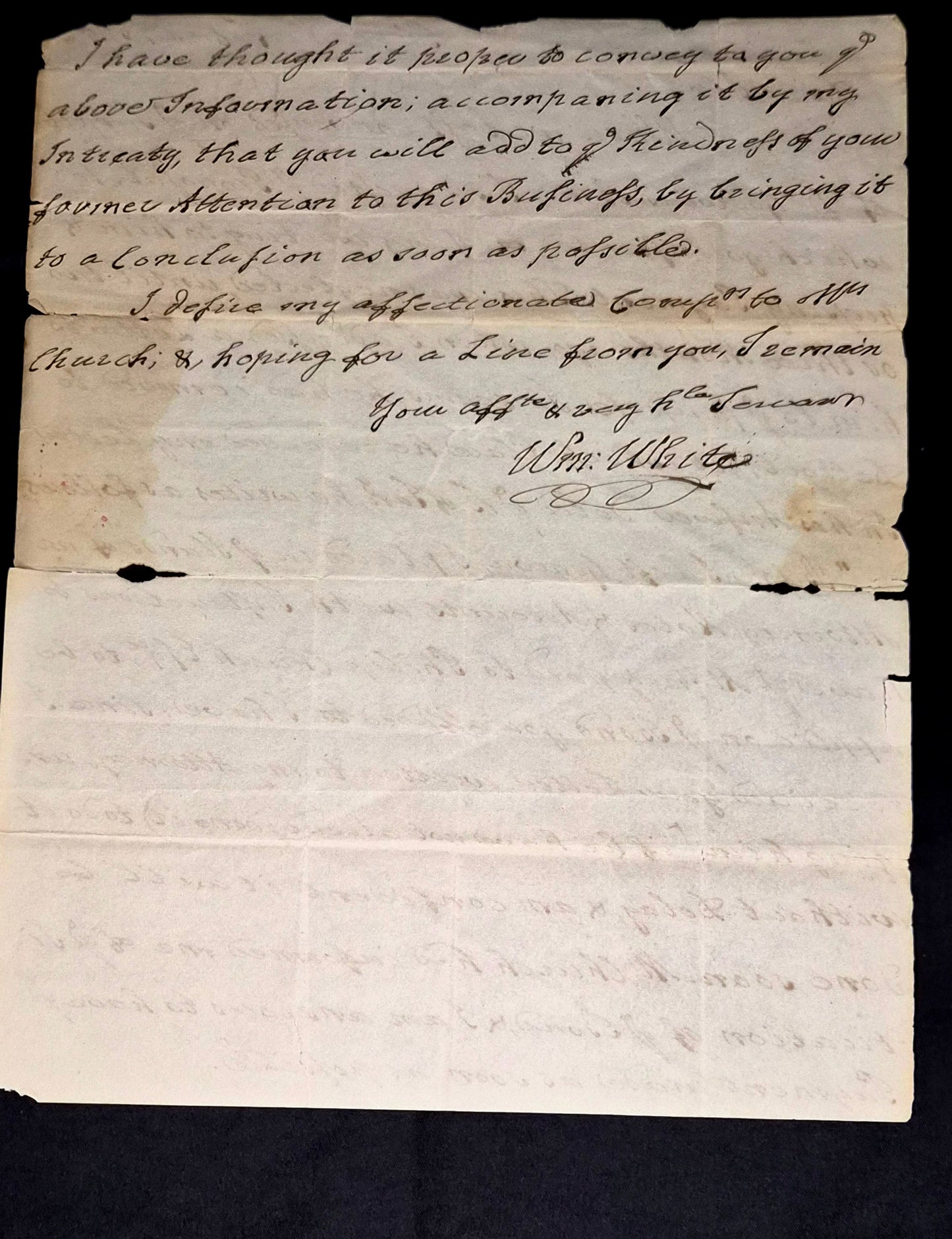RARE 1825 ALS Bishop William White - Founding Father Chaplain - Philip Church / Hamilton Interest
