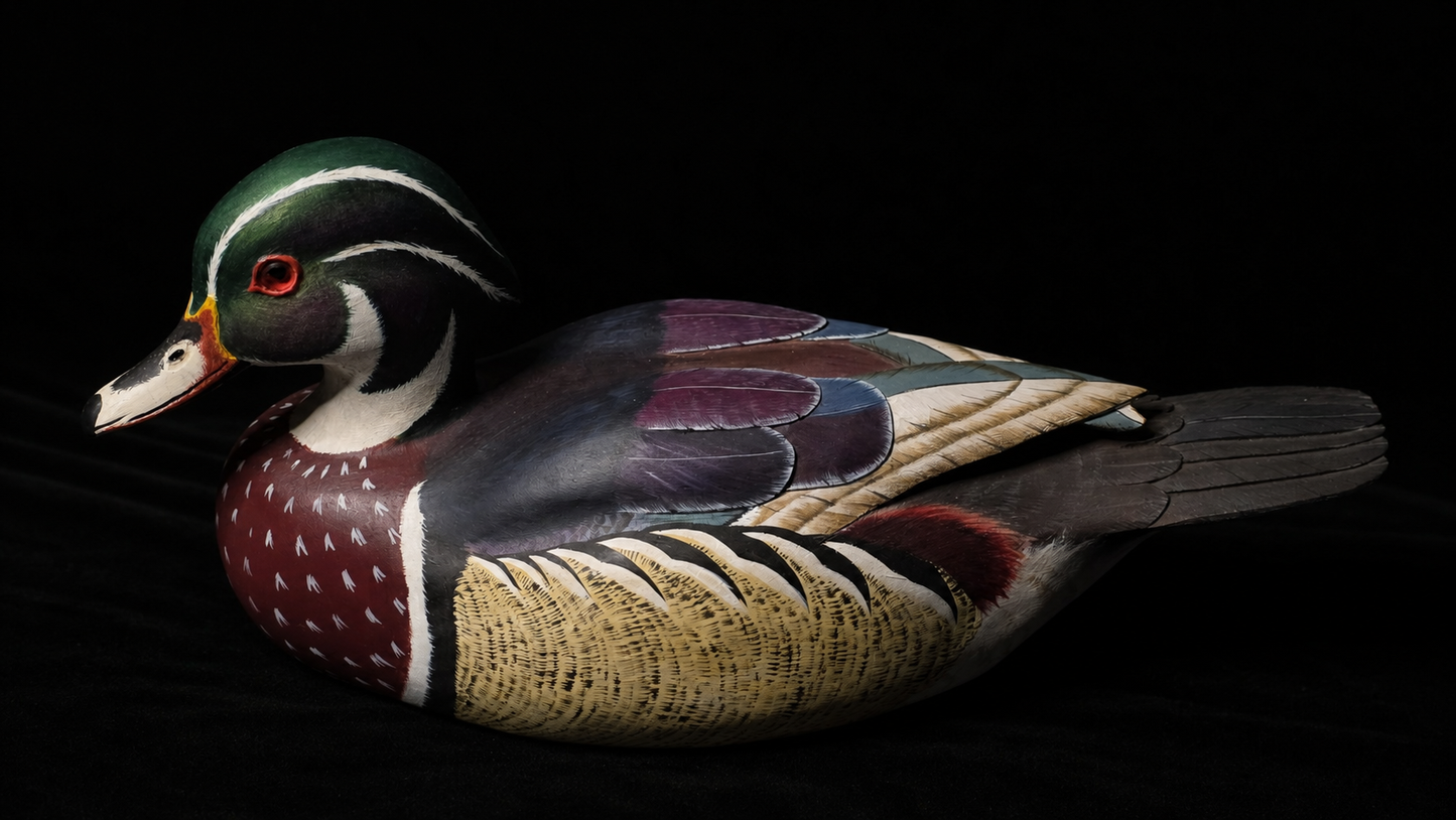 Beautiful Vintage Val Waugh Signed Hand Carved Wood Duck Decoy Glass Eyes