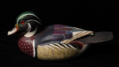 Beautiful Vintage Val Waugh Signed Hand Carved Wood Duck Decoy Glass Eyes