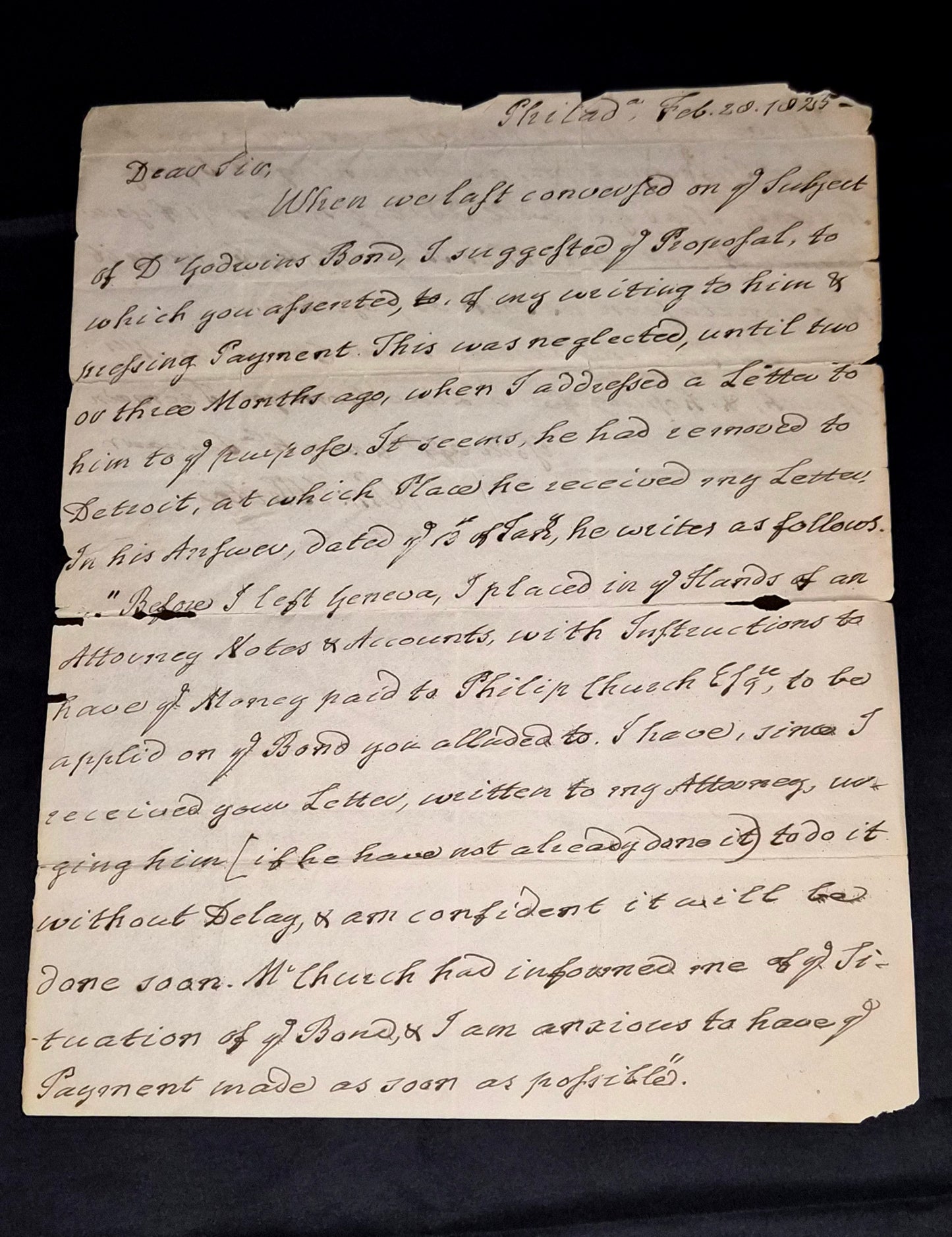 RARE 1825 ALS Bishop William White - Founding Father Chaplain - Philip Church / Hamilton Interest