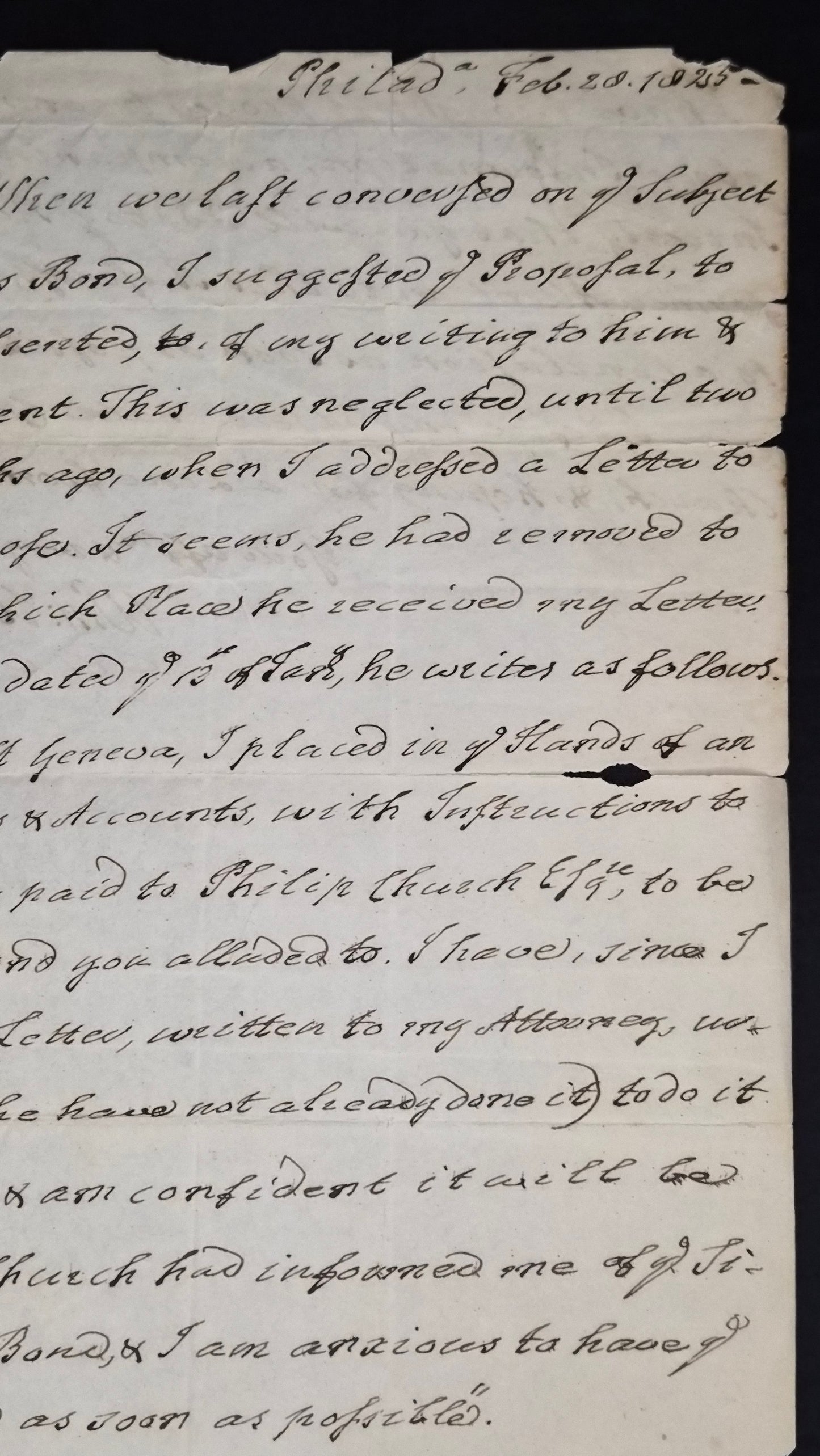 RARE 1825 ALS Bishop William White - Founding Father Chaplain - Philip Church / Hamilton Interest