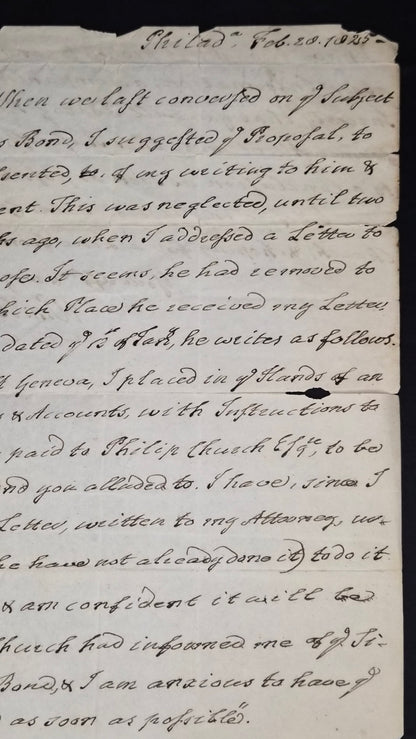RARE 1825 ALS Bishop William White - Founding Father Chaplain - Philip Church / Hamilton Interest