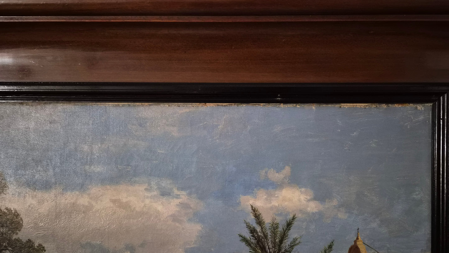 Karl Gustav Rodde — Harbor Town, Italy
Original 19th-Century Oil on Canvas
Signed “C. Rodde” (lower left)