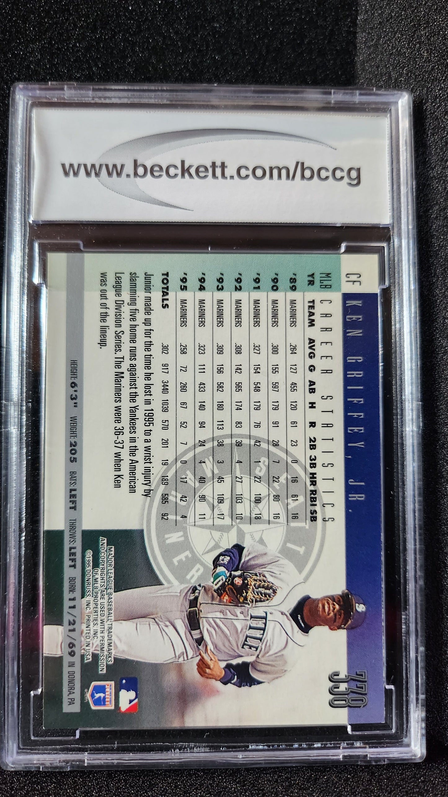 1996 DONRUSS #338 KEN GRIFFEY JR. MARINERS HOF Beckett BCCG 10 | Bollëku