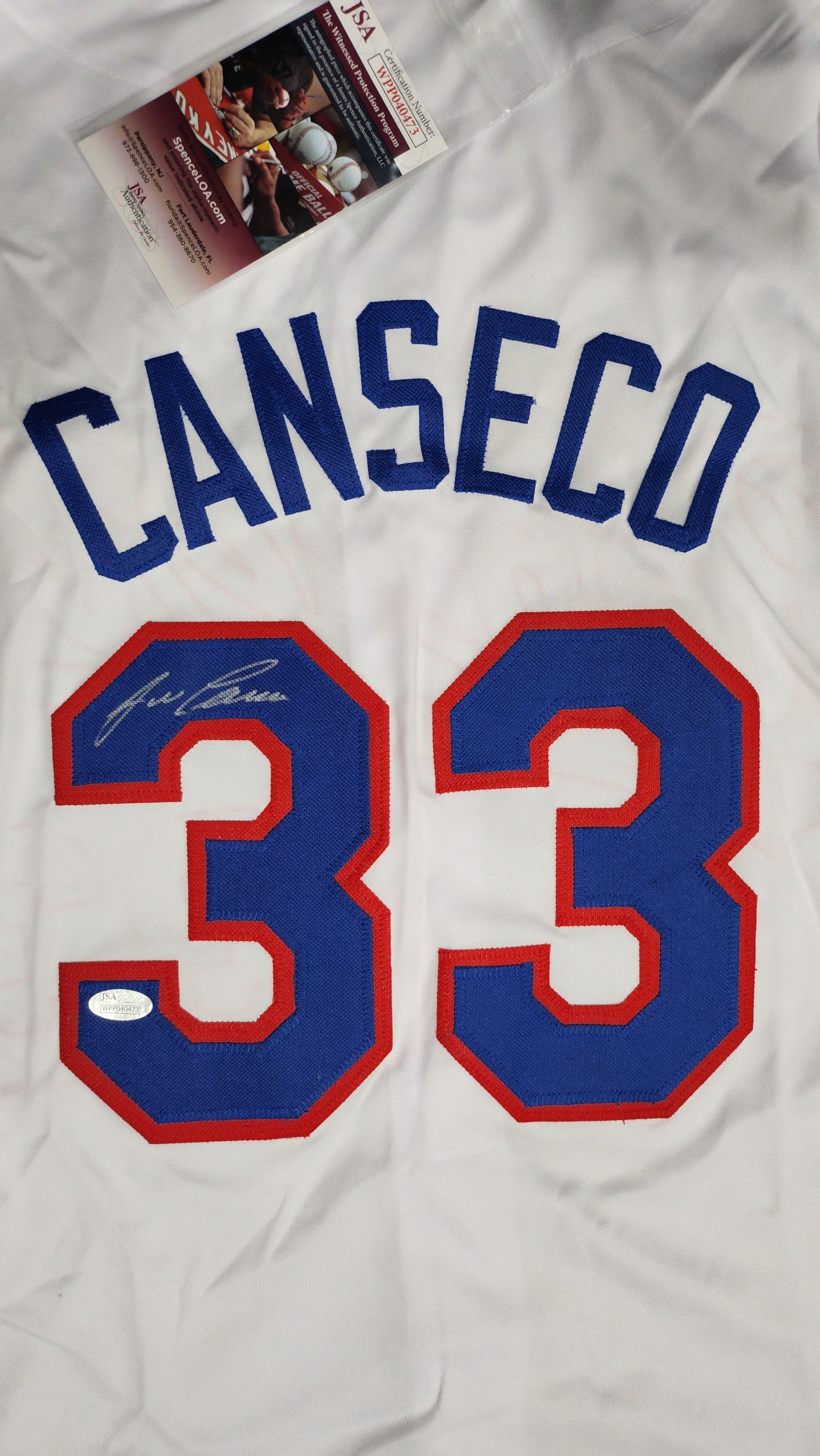 Jose Canseco Autographed Texas Rangers Jersey w/ JSA COA | Bollëku