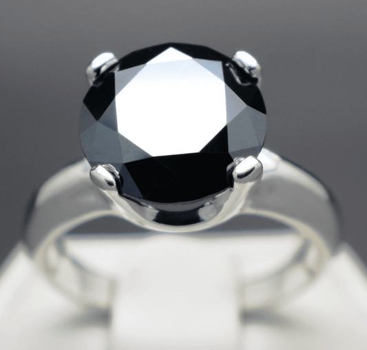 4.90cts 10.3mm Real Natural Black Diamond Engagement Ring | Bollëku